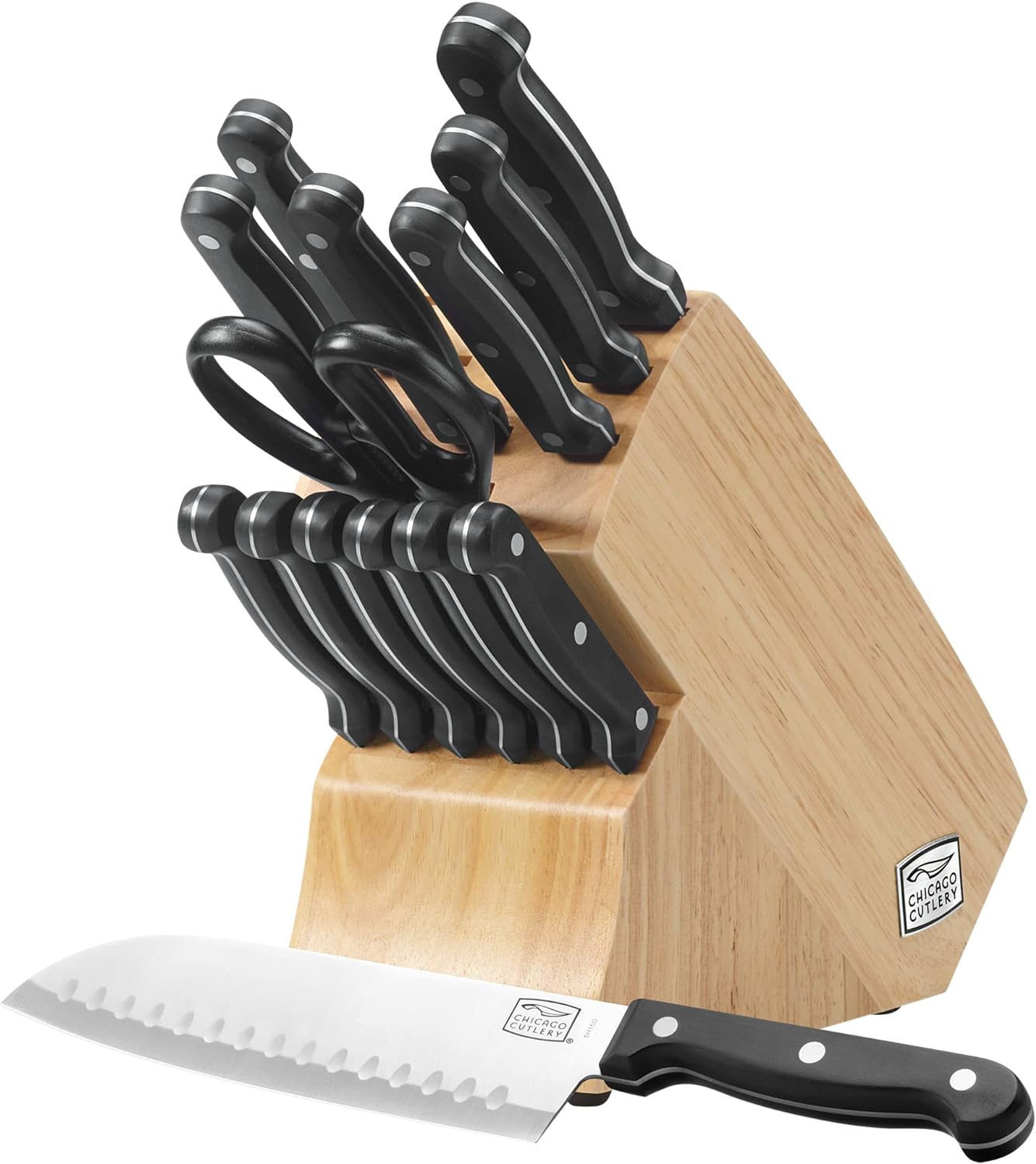 Chicago Cutlery Essentials (15-PC) Stainless Steel Kitchen Knife Block Set With Block, Sharp Stainless Steel Cutlerly Chef Knives Set & Scissors Shears