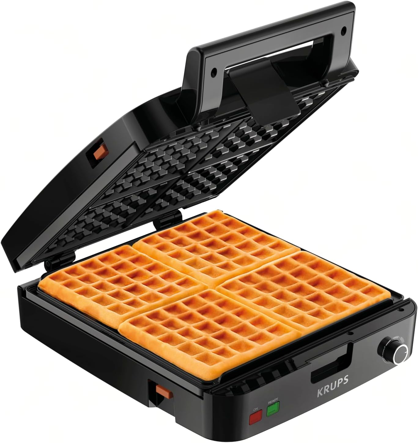 KRUPS 4-Slice Belgian Waffle Maker: Stainless Steel, 5 Browning Levels, Audible Ready Beep, Removable Plates, 1200W, Silver\/Black - Perfect for Family Breakfasts