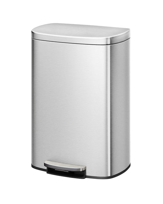 Garvee 13 Gallon \/ 50 Liter Stainless Steel Kitchen Trash Can with Lid, Large Rustproof Garbage Can for Kitchen, Step-on Metal Trash Bin with Inner Bucket, Rear Handle, Soft Close Lid, Silver