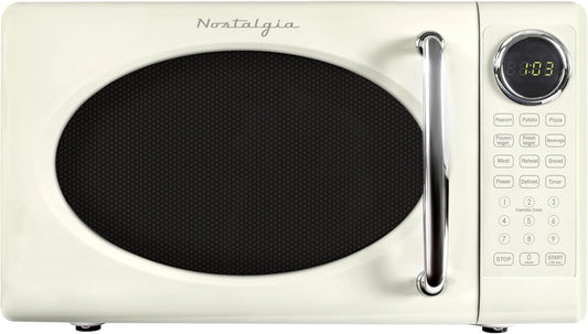 Nostalgia Retro 700W Microwave Oven 0.7 Cu Ft Capacity \u2013 Child Safety Lock, 8 Auto-Cook Settings \u2013 Countertop Kitchen Appliance \u2013 Ivory