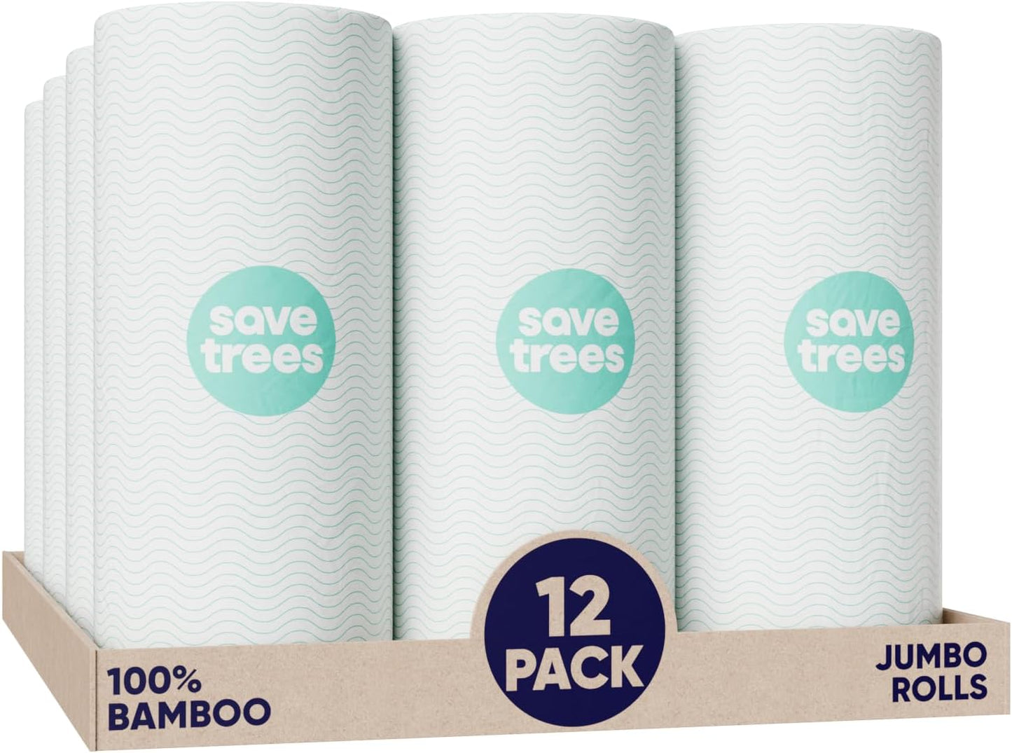 Save Trees Bamboo Paper Towels 12pk - 1800 Sheets Paper Towel Rolls Ultra Absorbent & Durable EcoTowels - FSC-Certified, Vegan Bamboo Kitchen Rolls