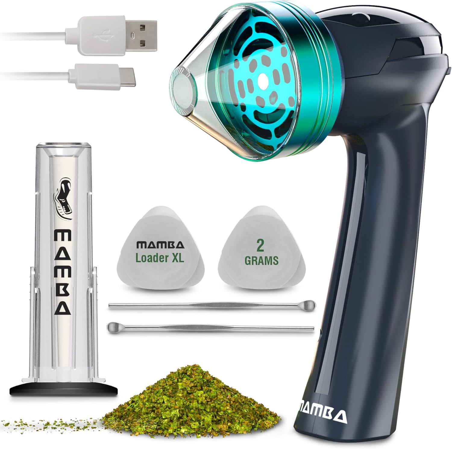 Mamba Loader XL 2g Gray USB Electric Herb Grinder. Small Portable Metal Herbal Machine & Spice Mill for the Kitchen