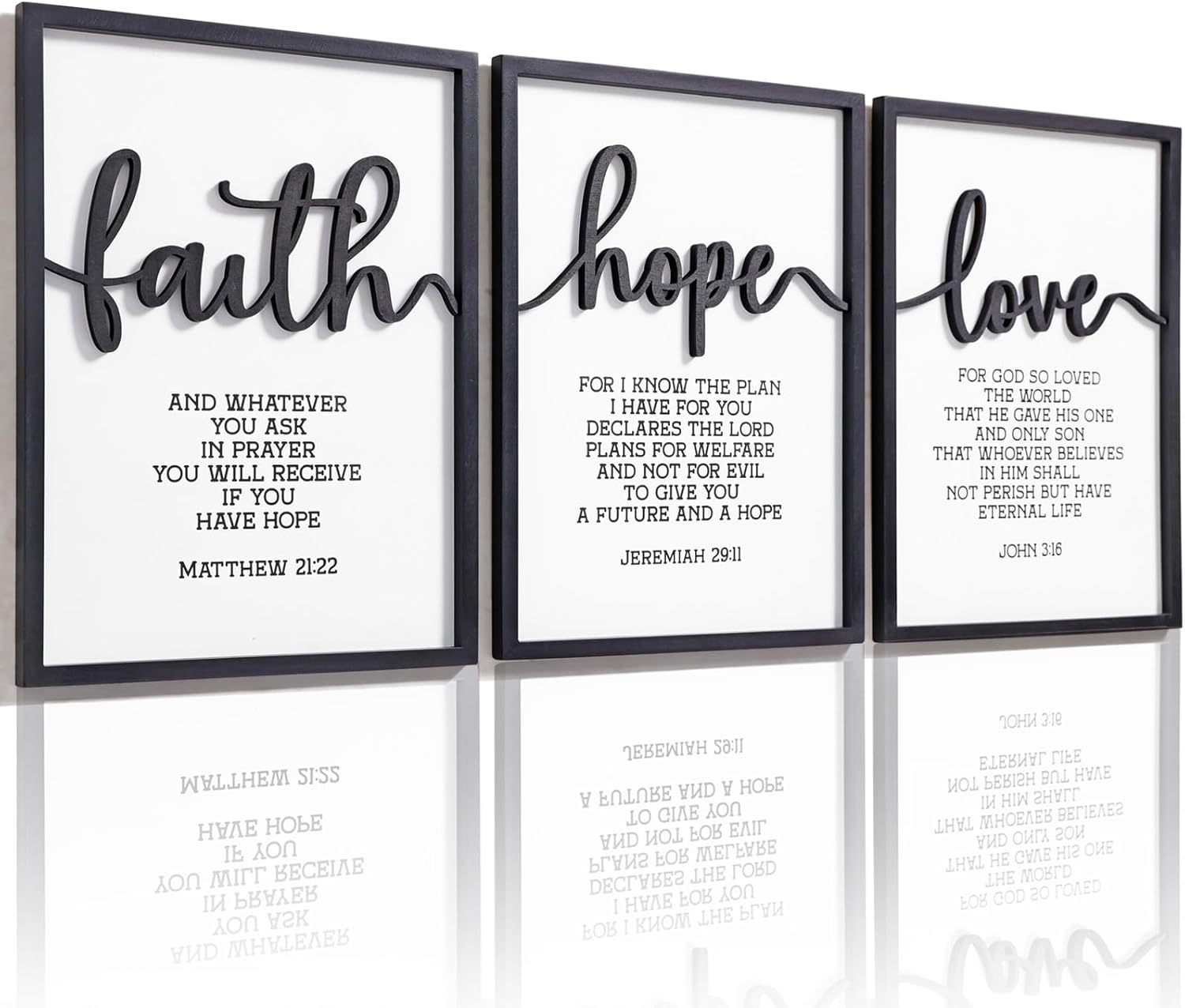 3D Wood Faith Hope Love Wall Decor, Christian Wall Art Bible Verses Wall Decor Scripture Wall Art for Bedroom Bathroom Kitchen Living Room Office(12x16 inches, Set of 3, Framed)