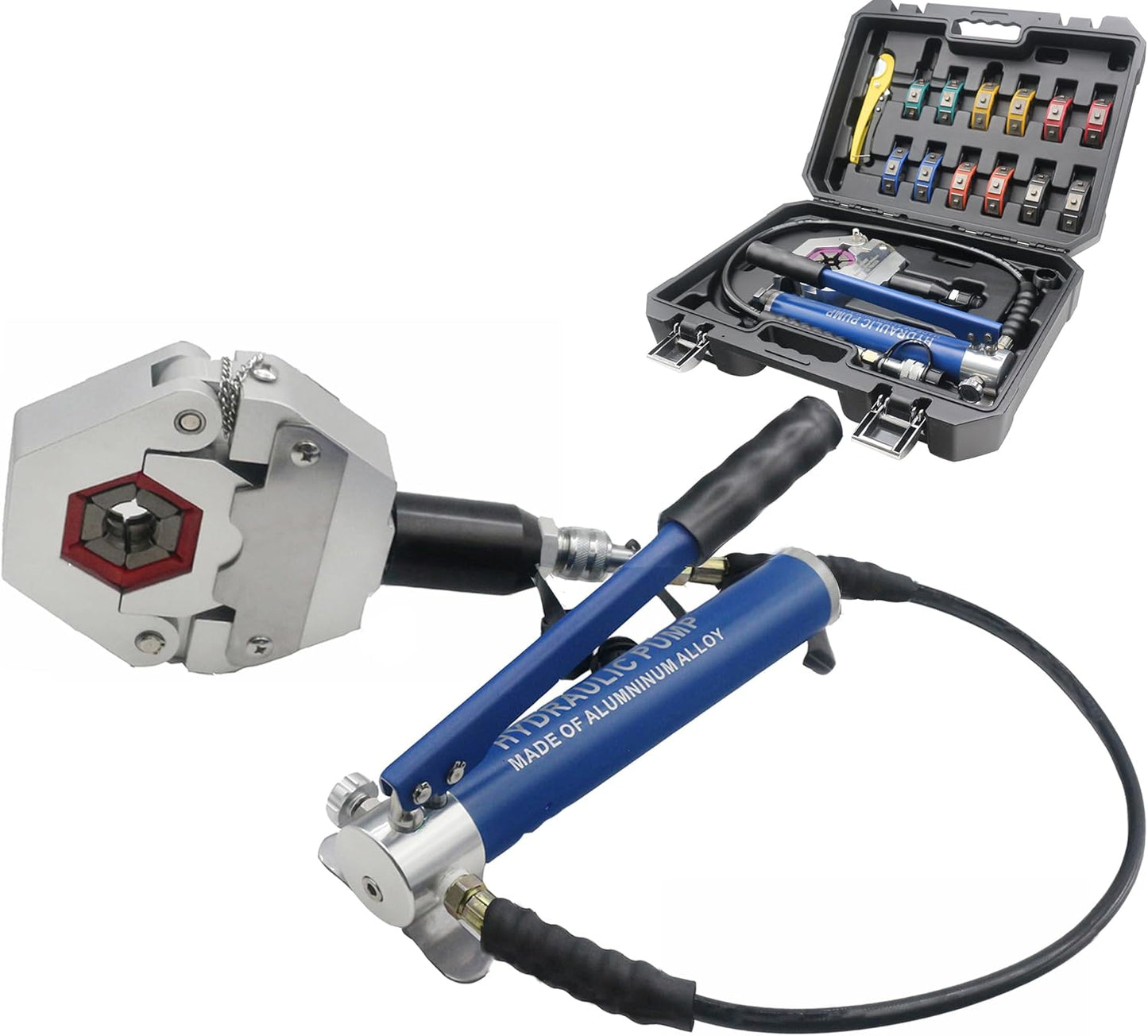 Hydraulic AC Crimping Tool AC Hose Crimper Manual Kit High Pressure Air Conditioning for Barbed and Beaded Hose Fittings Auto Reparing Tool (IG-7842M w\/Manual Pump)