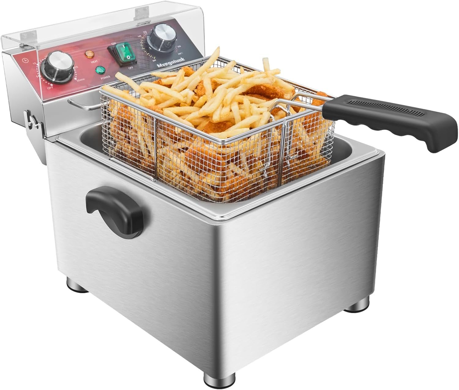 Mvegoiuok Electric Deep Fat Fryer With Basket and Lid 1800W Commercial Deep Fish Fryer With Oil Filtration for Home Use and Restaurant 12.7QT Stainless Steels Oil Fryer