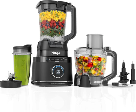 Ninja TB401 Detect Kitchen System Power Blender + Processor Pro, 1800W, BlendSense Tech, 72 oz Pitcher, 64 oz Food Processor Bowl, Slicing/Shredding Disc, 24 oz To-Go Cup, Silver/Black