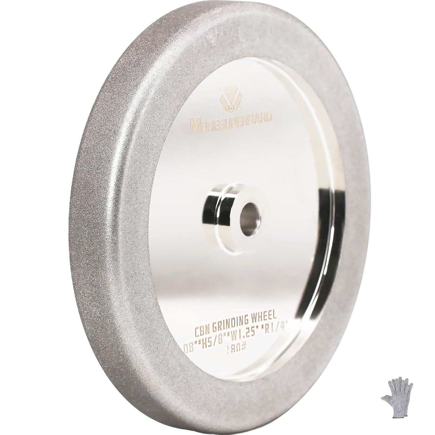MORESUPERHARD 4 in 1 CBN Grinding Wheel 8 inch 180 Grit,1.25" Wide,5\/8" Arbor for Sharpening High Speed Steel Tools Woodturning Tools(180 Grit)