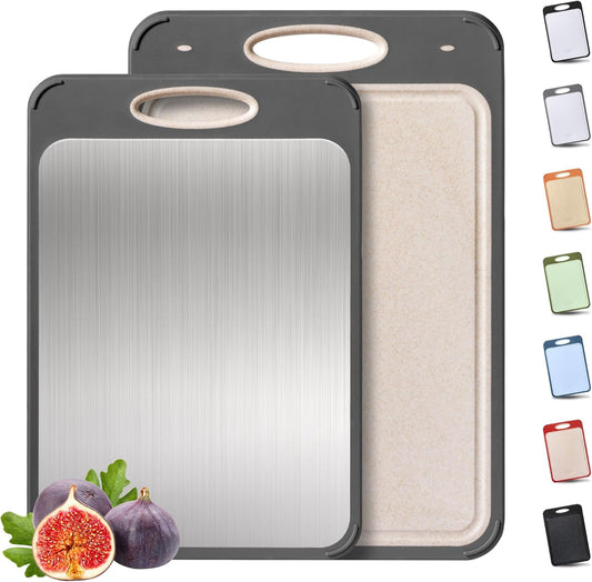 2 Packs Stainless Steel Cutting Board Set, Best Non Toxic Cutting Boards for Kitchen, Double Sided Metal Chopping Board for Meat\/Fruit\/Vegetables, Food Grade Kitchen Set Gift, [16\u201D×11\u201D+18\u201D×12\u201D Inch]