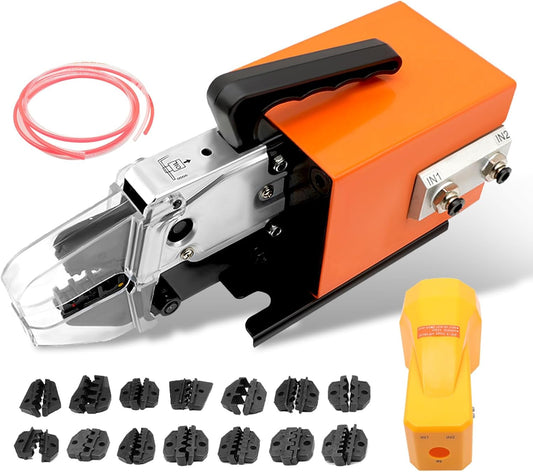 Pneumatic Crimping Tool Am-10 Pneumatic Wire Terminal Crimper with 15 Sets Dies for Various Kinds of Terminals Crimping Up To 16mm²