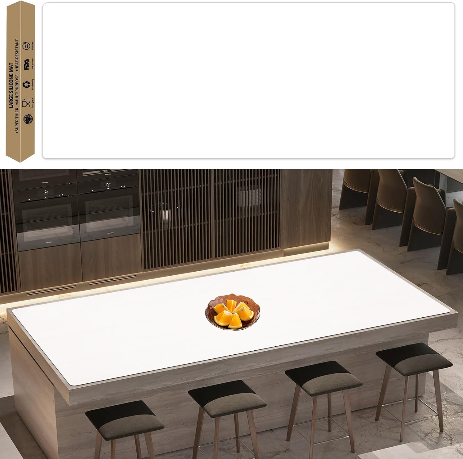 Super Large Silicone Mat, 120"x24"(305cmx60cm) Silicone Mats for Kitchen Counter, Non-slip Heat Resistant Mat,Thicken Kitchen Counter Mat, Waterproof Countertop Protector for Craft (Semitransparent)