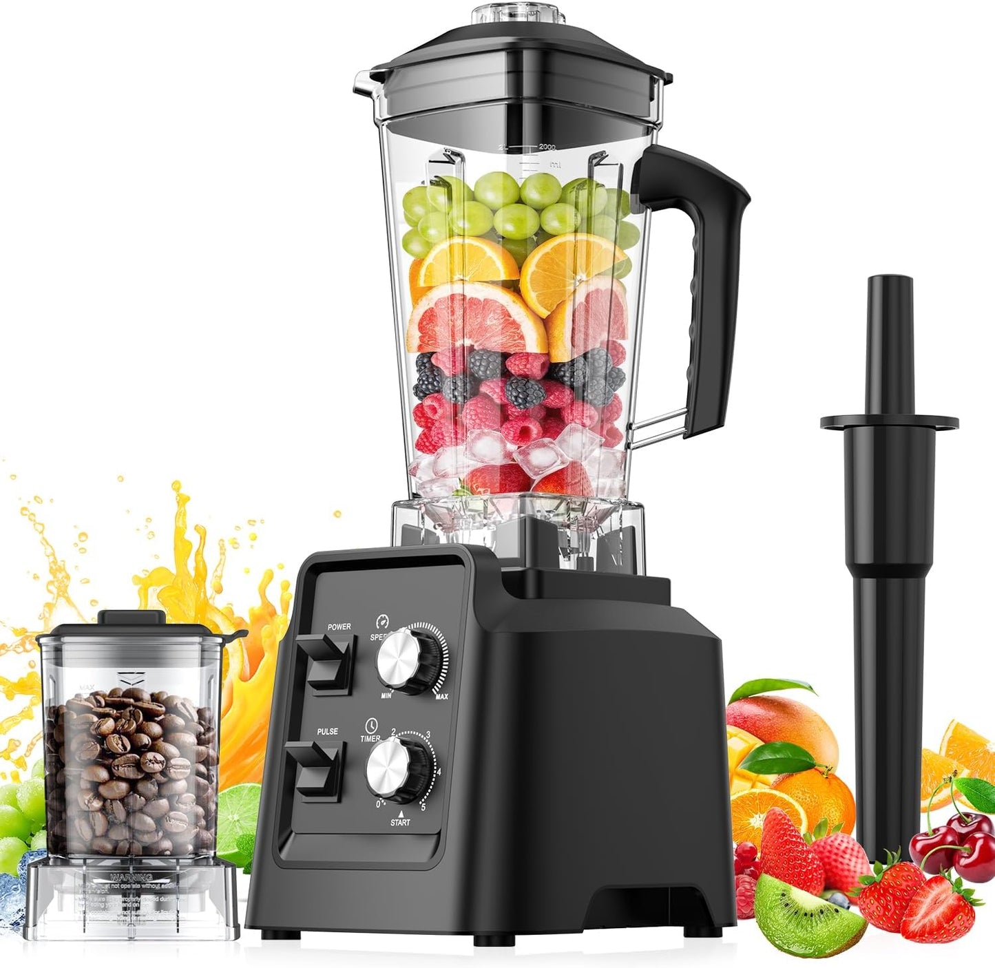 Blenders for Kitchen, Blender & Grinder Combo, Smoothie Blender, 68Oz Pitcher for Crushing Ice, Puree and Frozen Fruit with Autonomous Clean, BPA-Free, Black