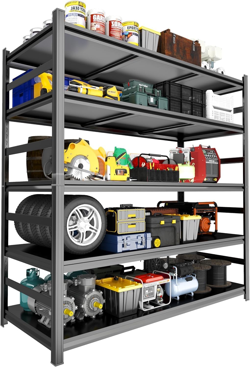 Notmise Garage Shelving, Storage Shelves Heavy Duty, 5-Tier Adjustable Black Shelving, 3000Lbs Utility Shelf for Garage\/Basement\/Kitchen, 72\u201DH×48\u201DW×24\u201DD