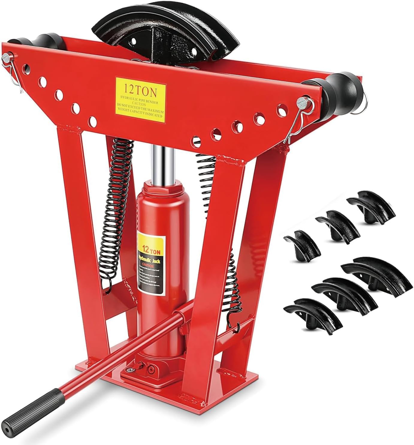 Hydraulic Pipe Bender, 12 Ton Manual Copper Tube Bender 90°-180° Bending Adjustable tubing bender hydraulic with 6 Dies(1/2",3/4",1",1-1/4",1-1/2",2") for Steel Iron Metal Ratcheting
