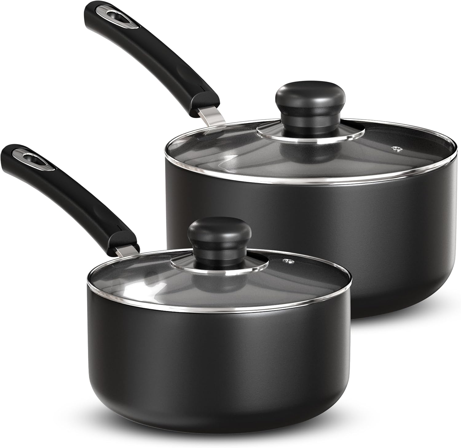 Utopia Kitchen Nonstick Saucepan Set, Cooking Pots with Lids, 1 Quart and 2 Quarts Multipurpose Kitchen Small Pots for Cooking Nonstick With Lids, 1 qt & 2 qt Set, Grey & Black