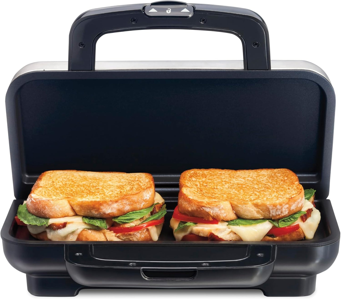 Proctor Silex Deluxe Hot Sandwich Maker With Easy-Clean Durable PFAS-Free Nonstick Ceramic Plates, Fits up to 2 Grilled Cheese, Ruebens, Tortas or Subs, Stainless Steel (25415MN)