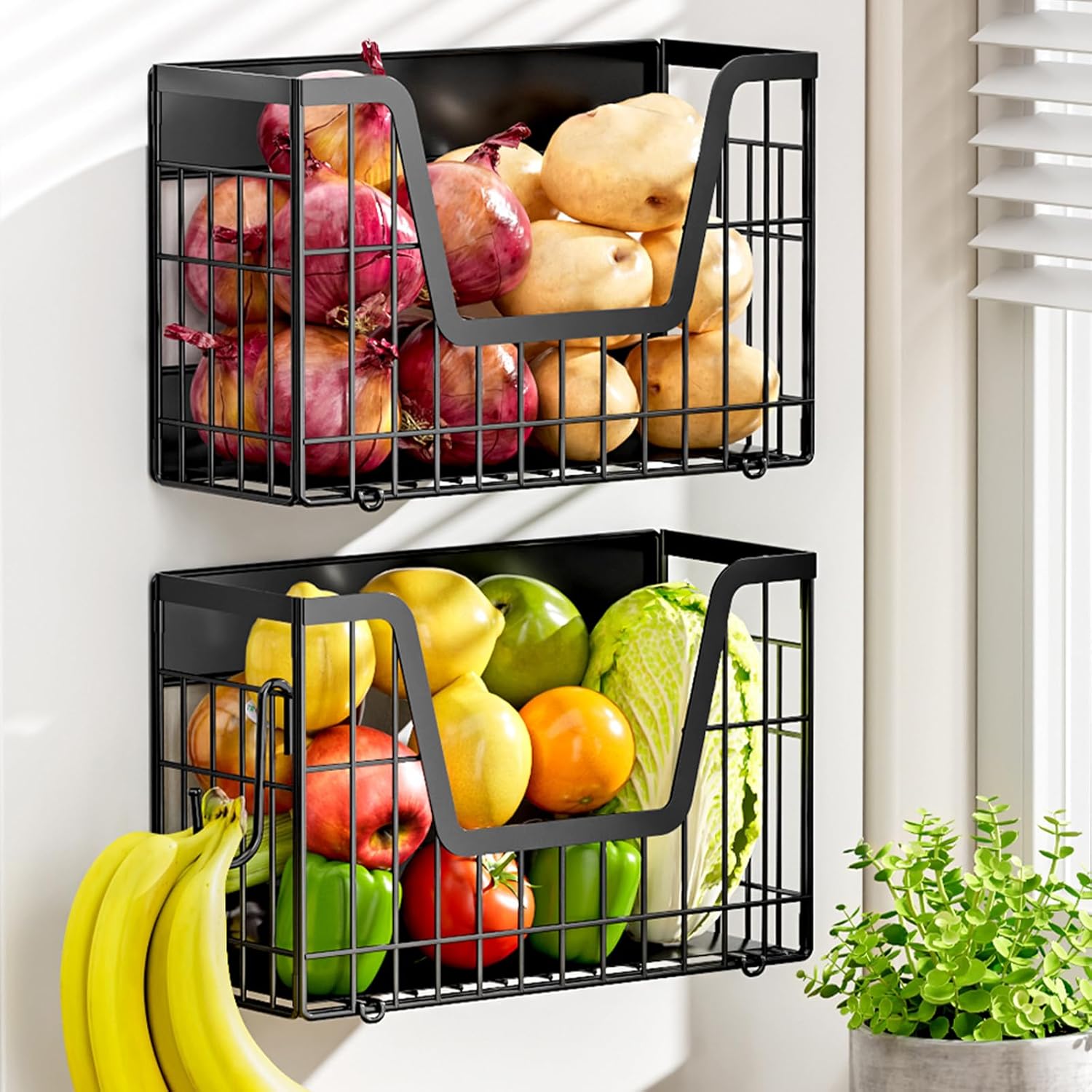 YIWANFW 2 Set Magnetic Shelf for Fridge, Potato & Onion Storage Bins, Magnetic Fruit Basket for Refrigerator Pantry Kitchen Counter Laundry, Magnetic Fridge Organizer Spice Snacks Magnet Fridge Shelf