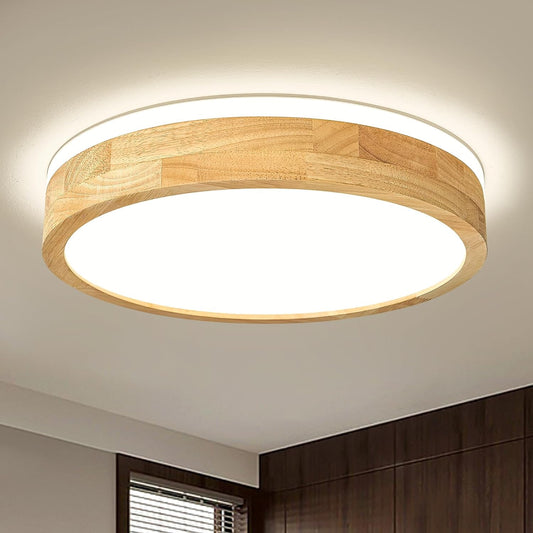 Pevfah Modern Dimmable Wood Flush Mount Ceiling Light, 2700K-6000K 5CCT Round Close to Ceiling Lighting Fixtures, Minimalist LED Ceiling Lamp for Bedroom, Kitchen, Hallway, Living Room-15.74in