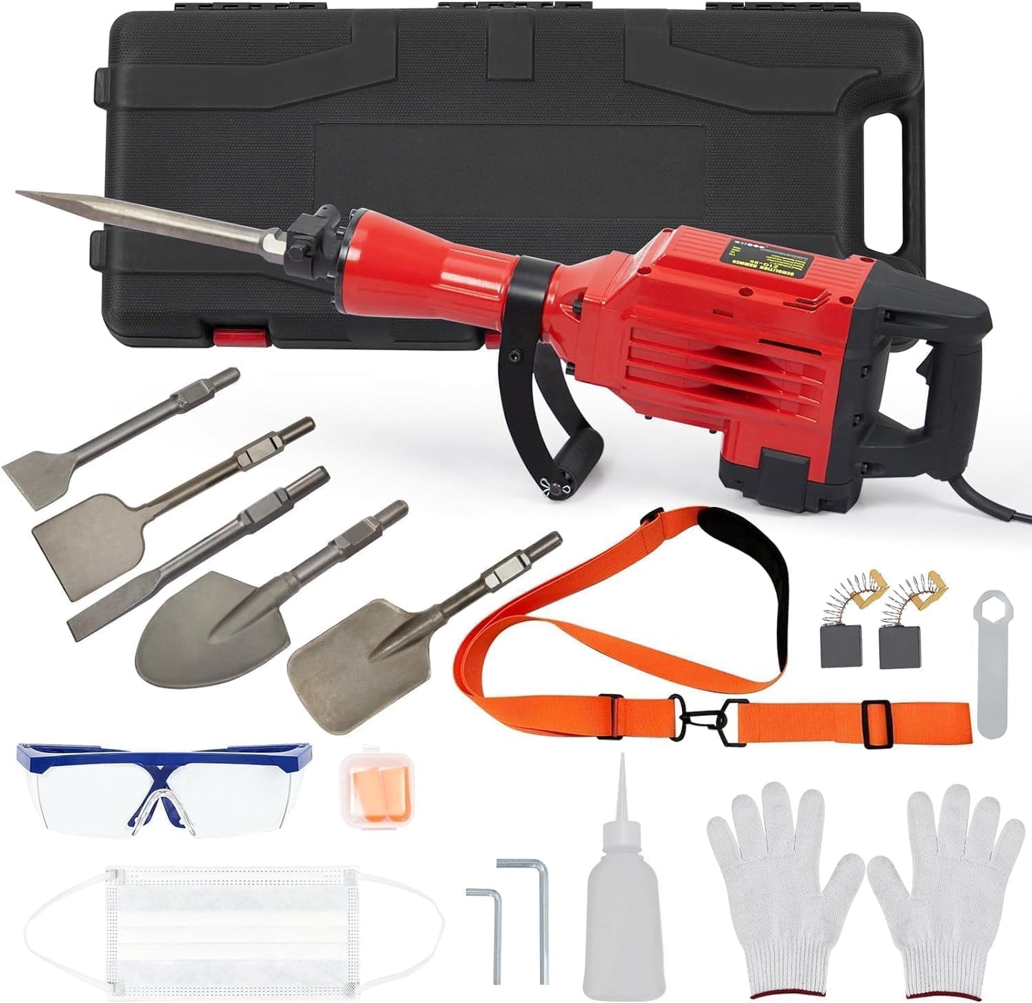 ExploreHorizon 3600W Demolition Electric Jack Hammer Power Drill Concrete Breaker Bar Point & Bits Set Brick & Masonry Power Tool Kit with 6 Chisels Bits