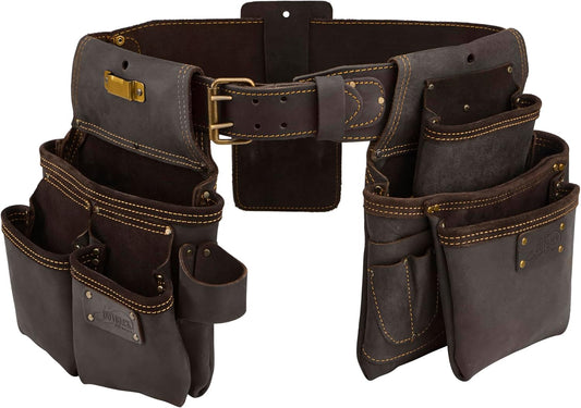 Ox Tools Pro Construction Tool Belt - 22-Pocket Leather Tool Belt Pouches - (XL) Belt Made of Oil-Tanned Leather with Double-Stitching and Steel Rivets - OX-P263602