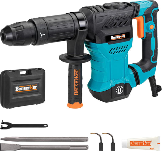 Berserker 1300W 12-Pound SDS-Max Demolition Jack Hammer, 1-9\/16" 11-Amp Small Corded Electric Demo Chipping Hammer for Floor Tile Removal, Concrete Breaker with Carrying Case & 2 Chisels
