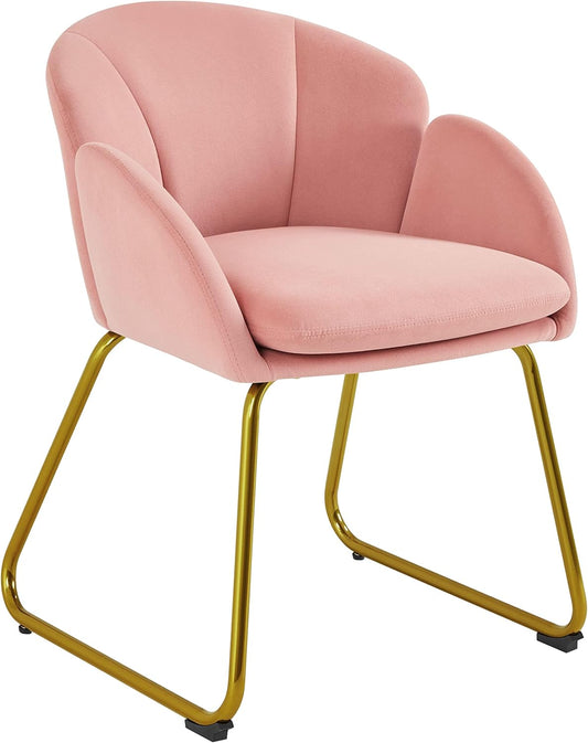 Yaheetech Flower Shape Velvet Vanity Chair, Modern Side Armchair Makeup Chair no Wheels with Golden Metal Legs for Living Room\/Dressing Room\/Bedroom\/Home Office\/Kitchen, Pink