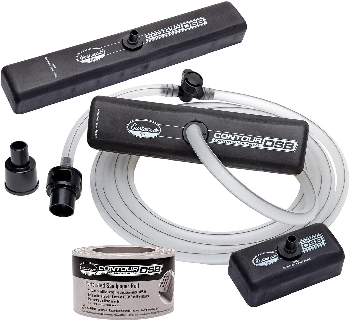 Eastwood Elite Contour DSB Dustless Auto Body Sanding Block Kit | DIY Automotive Sanding Blocks and Contour Hand Sander for Drywall & Autobody Paint Works | 3 Sanders, Hose & 80 Grit Sandpaper Roll