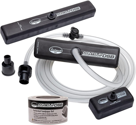 Eastwood Elite Contour DSB Dustless Auto Body Sanding Block Kit | DIY Automotive Sanding Blocks and Contour Hand Sander for Drywall & Autobody Paint Works | 3 Sanders, Hose & 80 Grit Sandpaper Roll