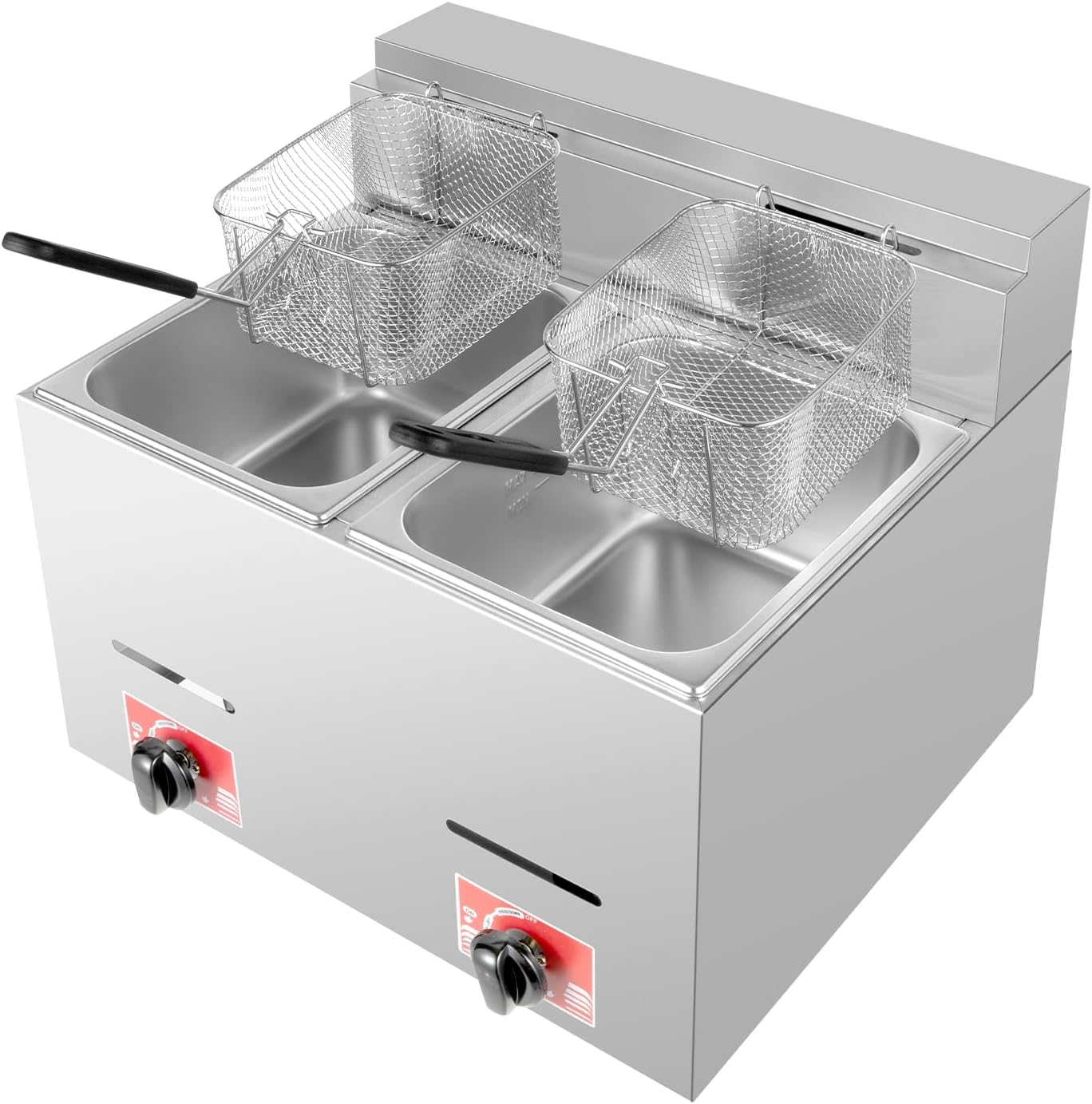 Gas Deep Fryer, 12.7QT Commercial Double Fryer with 2 Baskets and Lids, Countertop Gas Fryer, for Frying Chip, Onion Ring, Croquette, Chicken, Shrimp, Home, Kitchen, Restaurant