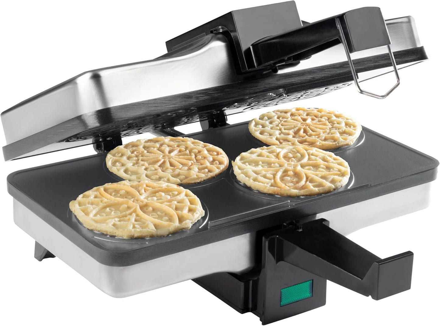Piccolo Pizzelle Baker- Nonstick Electric Press Makes 4 Mini Cookies at Once- Recipe Guide Included - Fun Baking Supplies for Party, Italian Waffle Dessert Treat Making - Housewarming Gift for Her