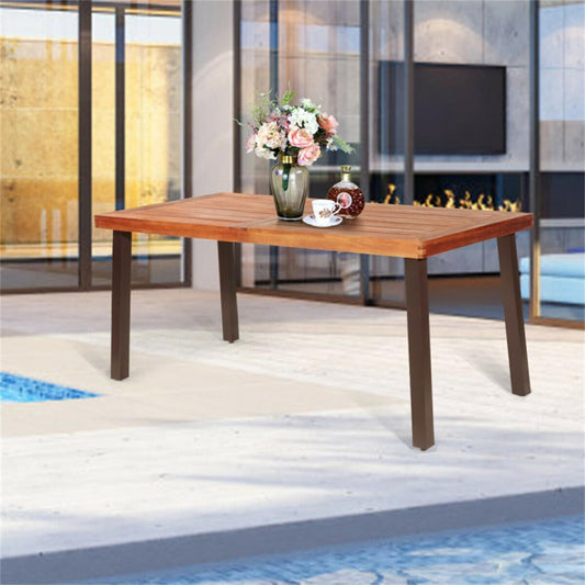 BABOOM Patio Dining Table Rectangle Outdoor Dining Table 32-in W x 67.5-in L with Umbrella Hole