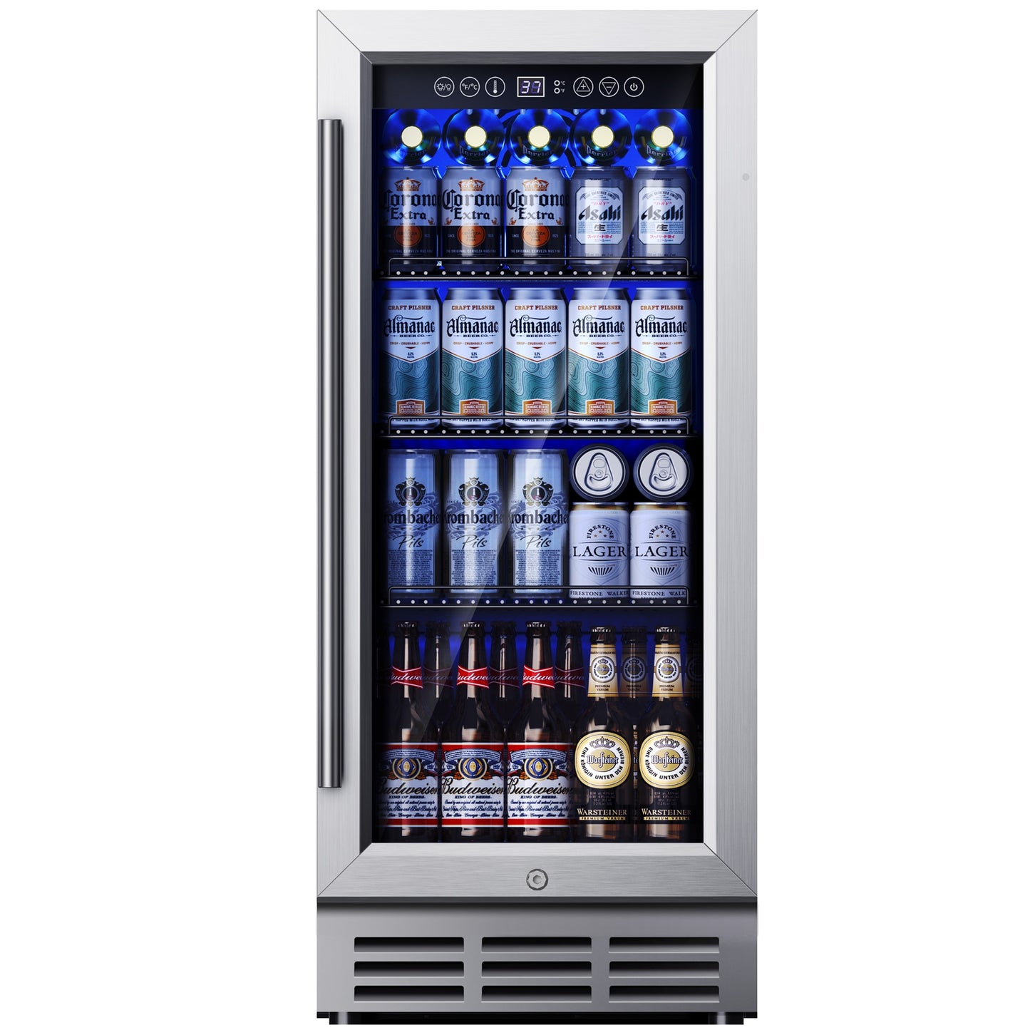 SIMZLIFE 15-in W 130 -Can Capacity Silver Built-in/Freestanding Indoor Beverage Refrigerator with Glass Door