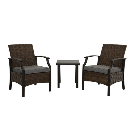 Upland 3 -Piece Wicker Patio Conversation Set with Gray Cushions