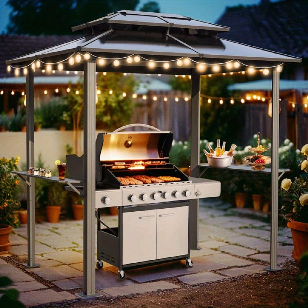 EROMMY 7.1-ft x 5.1-ft WQG111 Black Grill Gazebo with Hardtop Roof