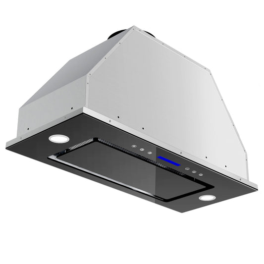 DZS 30 inch Convertible 900-CFM Black Glass Insert Under Cabinet Range Hood with Charcoal Filter