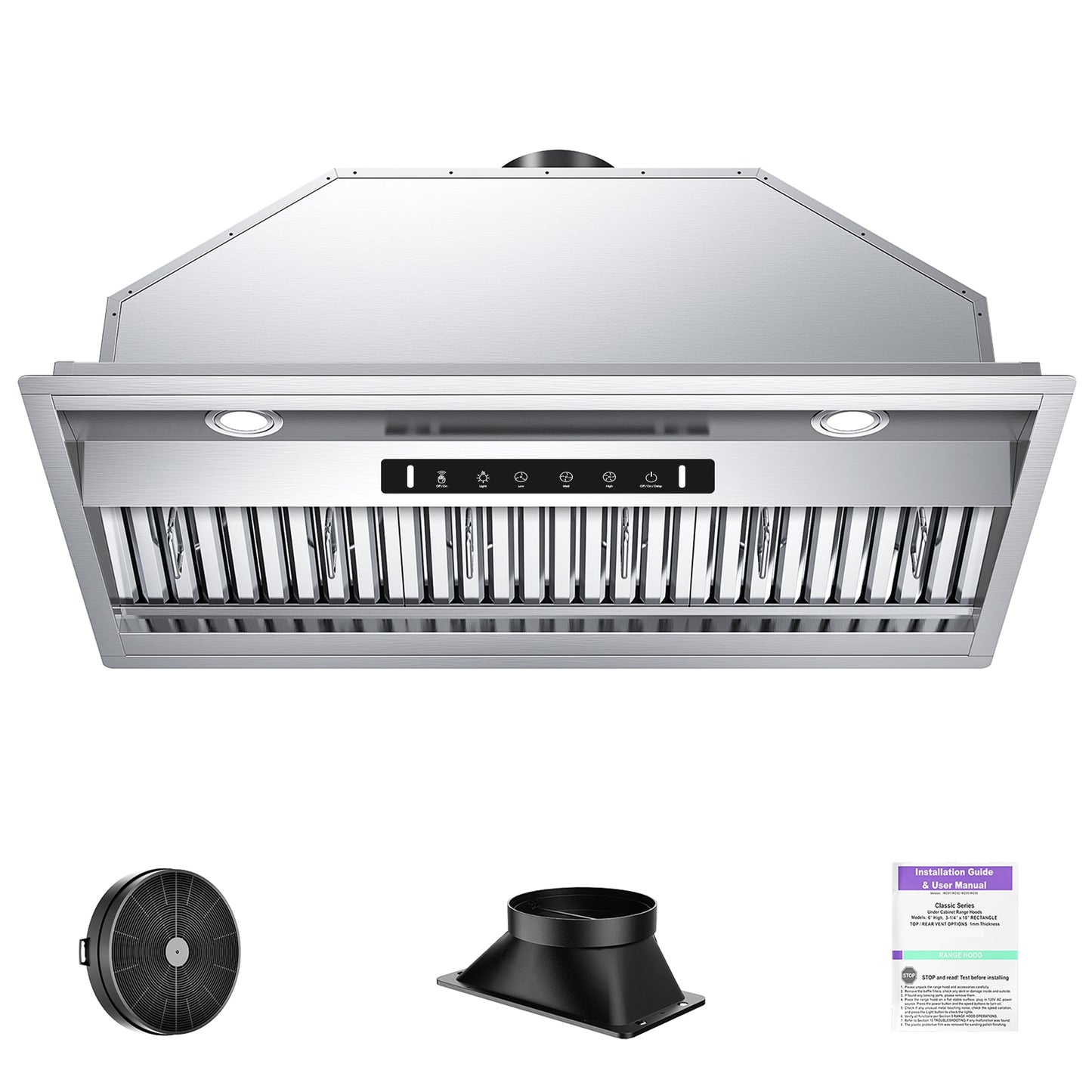 VIKIO 36 inch Ducted 980-CFM Recirculating Stainless Steel Insert Under Cabinet Range Hood with Charcoal Filter