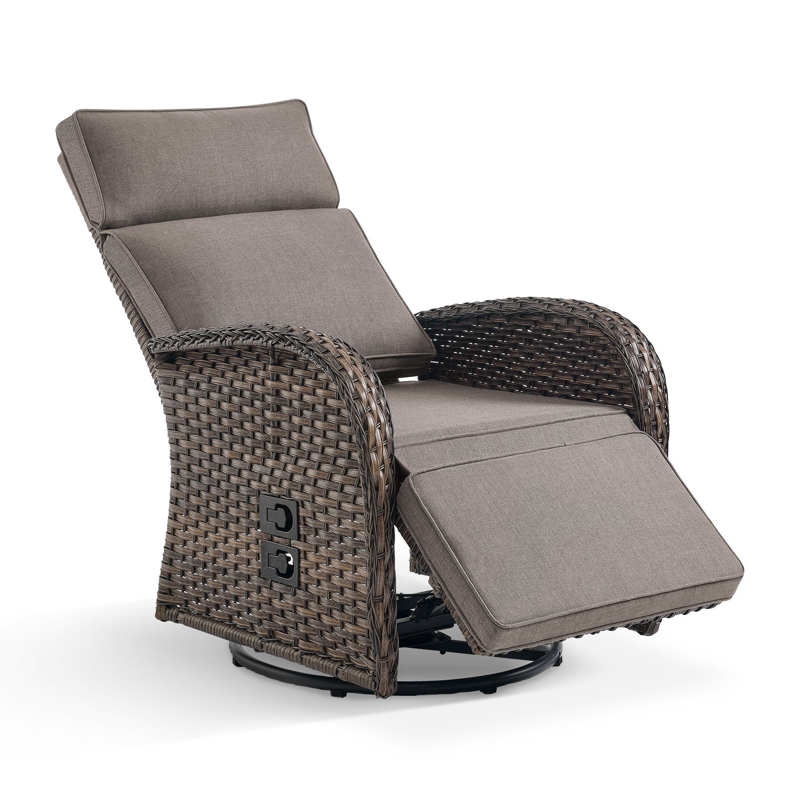 Rilyson Wicker Gray Steel Frame Swivel glider Conversation Chair with Gray Cushioned Seat