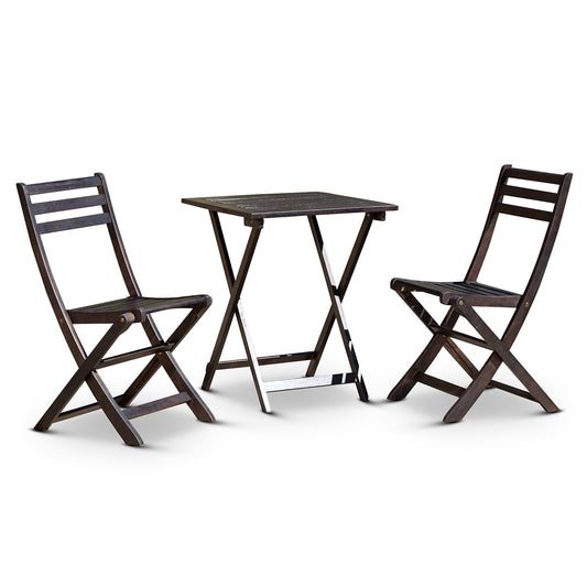 GZMR 3-Piece Eucalyptus Bistro Set 3 -Piece Espresso Bistro Patio Dining Set Wood Rectangle Table with 2 Stationary Chairs