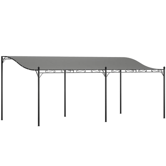 Outsunny  10' x 20' Outdoor Pergola Canopy WallMounted Metal Patio Canopy with Drainage Holes for Backyard Garden Porch Dark Gray