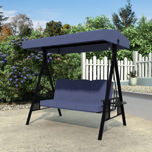 VEIKOUS Swing 3 -person Blue Steel Outdoor Swing bed