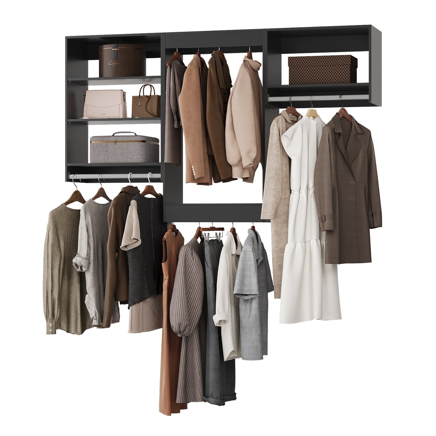 LOVMOR  96 in Black Modular Closet System Unit-Customizable Wall Mounted Walk-In Closets for Bedroom or Walk-in Closet