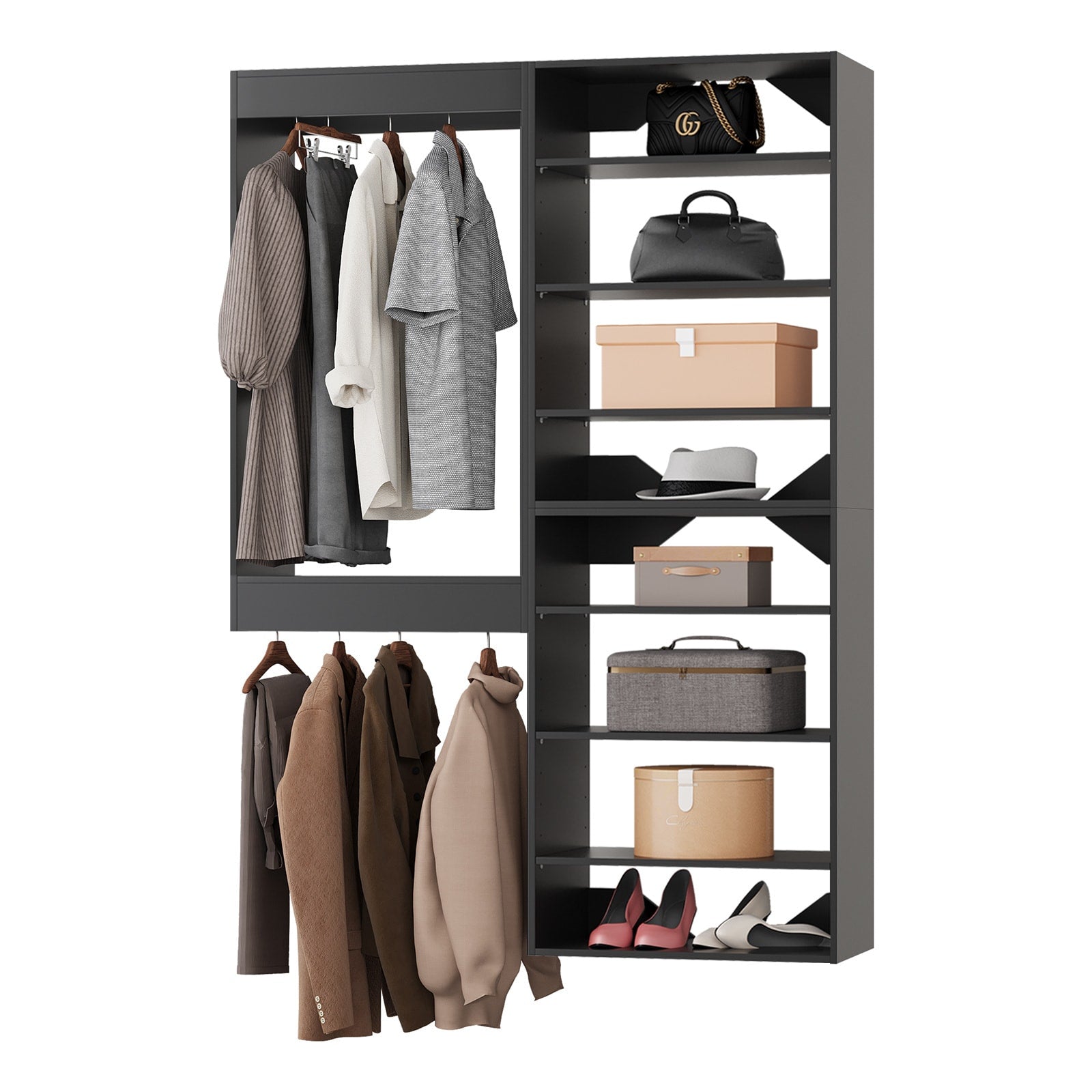 LOVMOR  46 in Black Modular Closet System Unit-Customizable Wall Mounted Walk-In Closets for Bedroom or Walk-in Closet