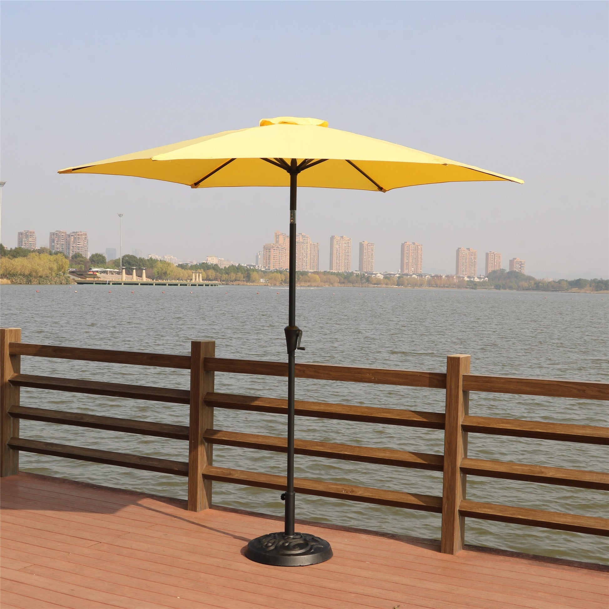 ToolCat 8.86-ft Steel Yellow Crank Market Patio Umbrella with Base
