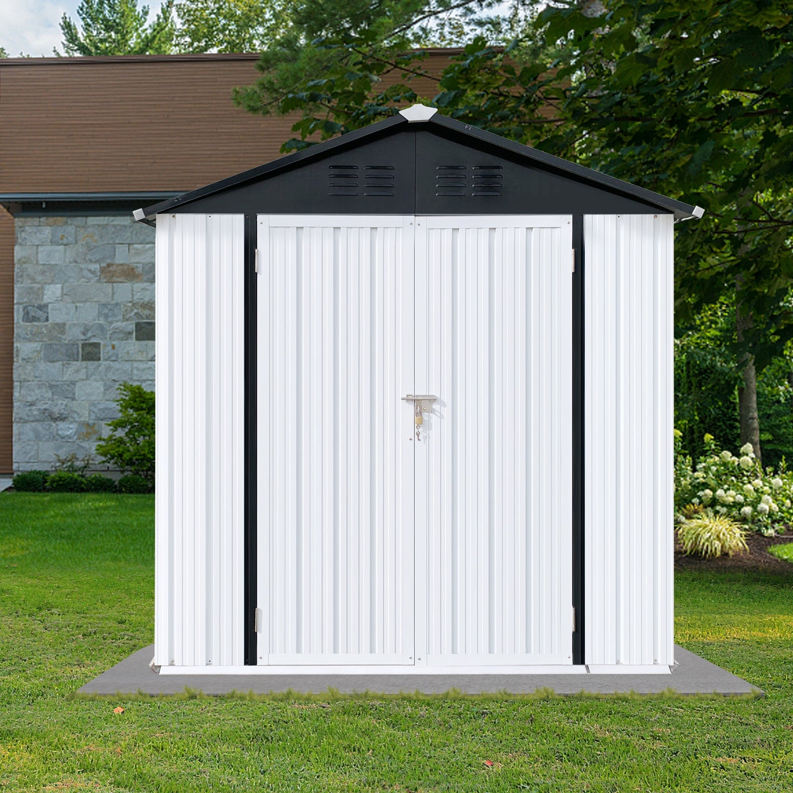 Tatayosi Outdoor storage sheds 6FTx4FT Apex roof White and Black