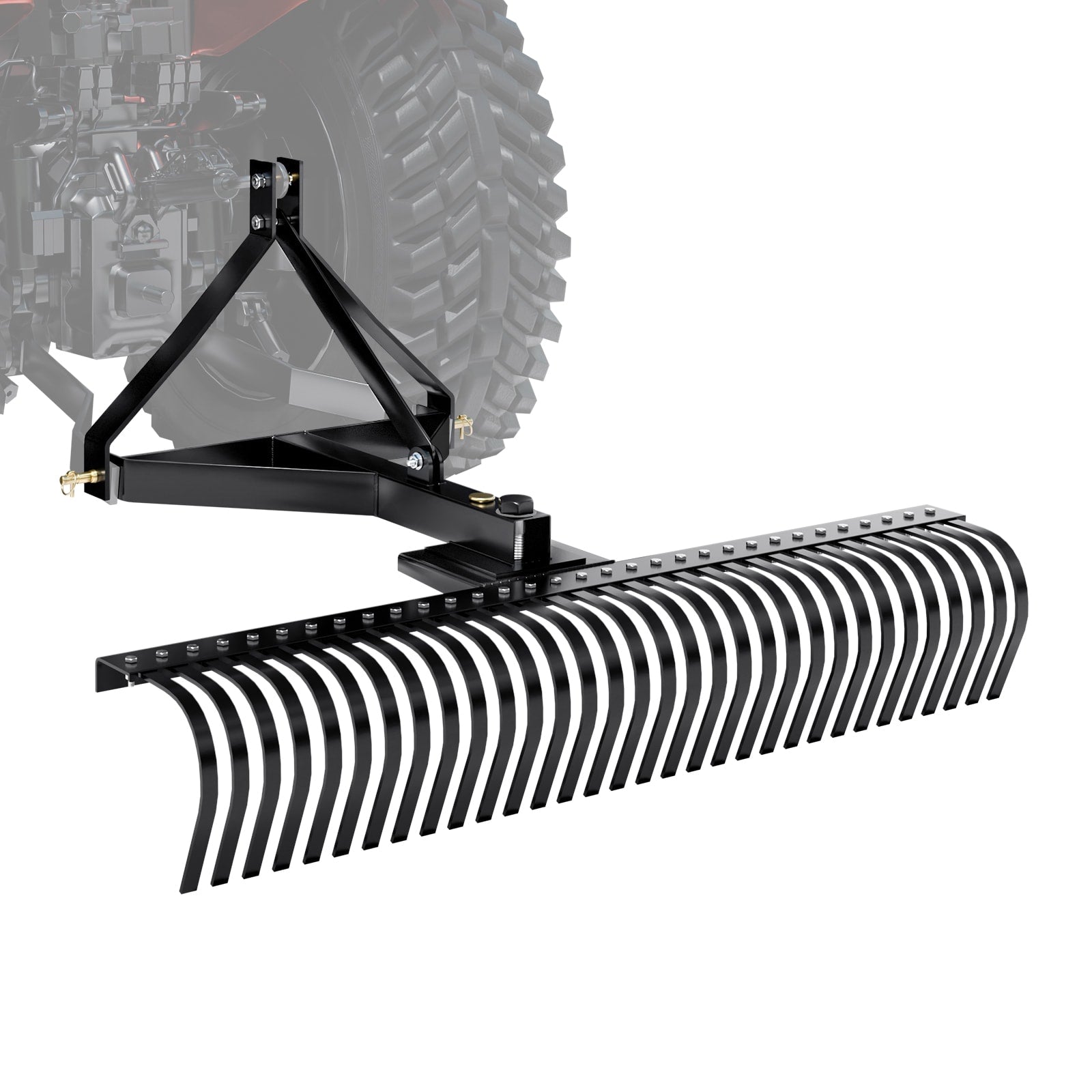 VEVOR Pull Behind Thatch Remover  60in Width  Equipped with 32 Durable Steel Prongs  Tractor Compatible 3 Point Hitch Garden Rake  Ideal for Soil Preparation and Grass Maintenance
