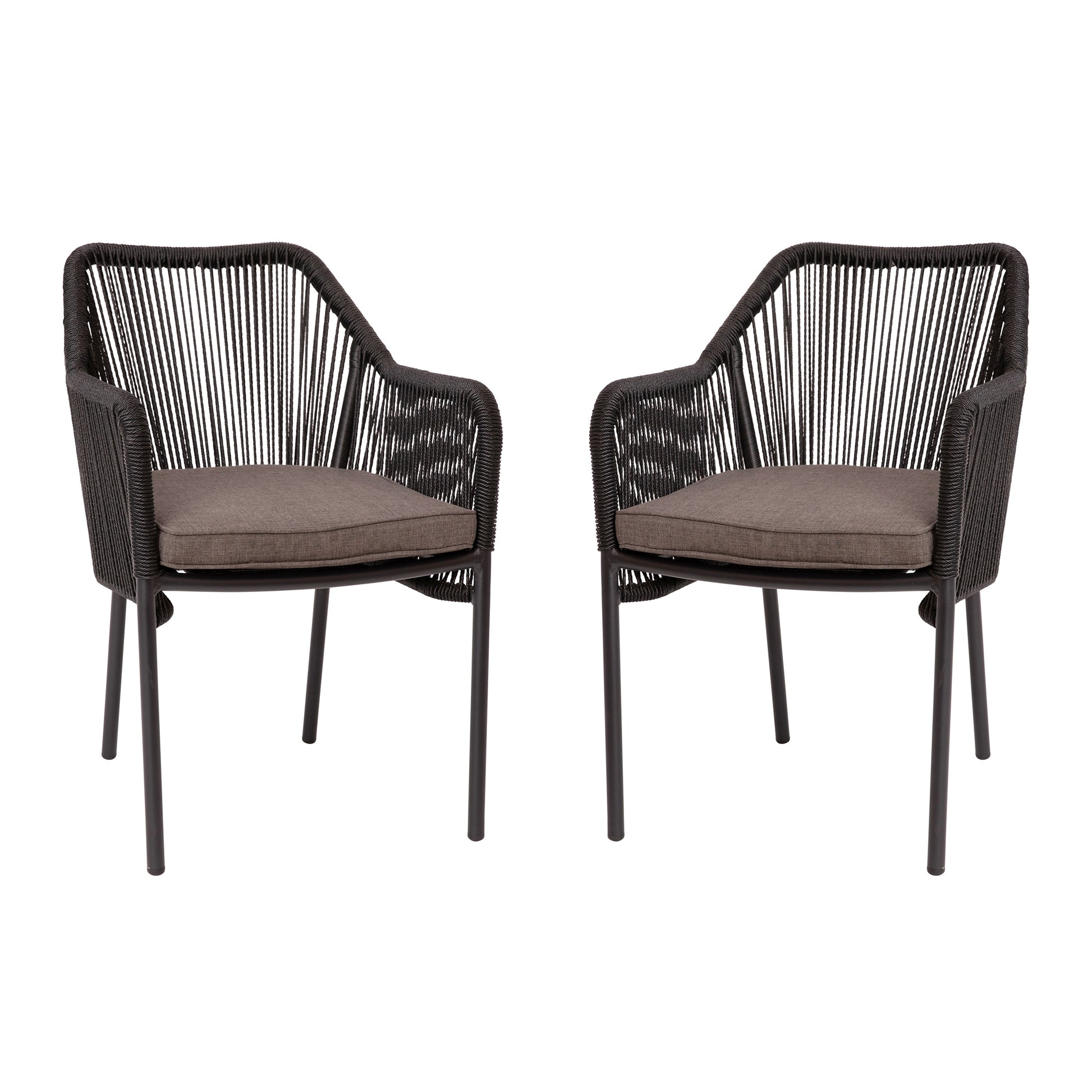 Flash Furniture Kallie Set of 2 All-Weather Black Woven Stacking Club Chairs with Rounded Arms and Gray Zippered Seat Cushions