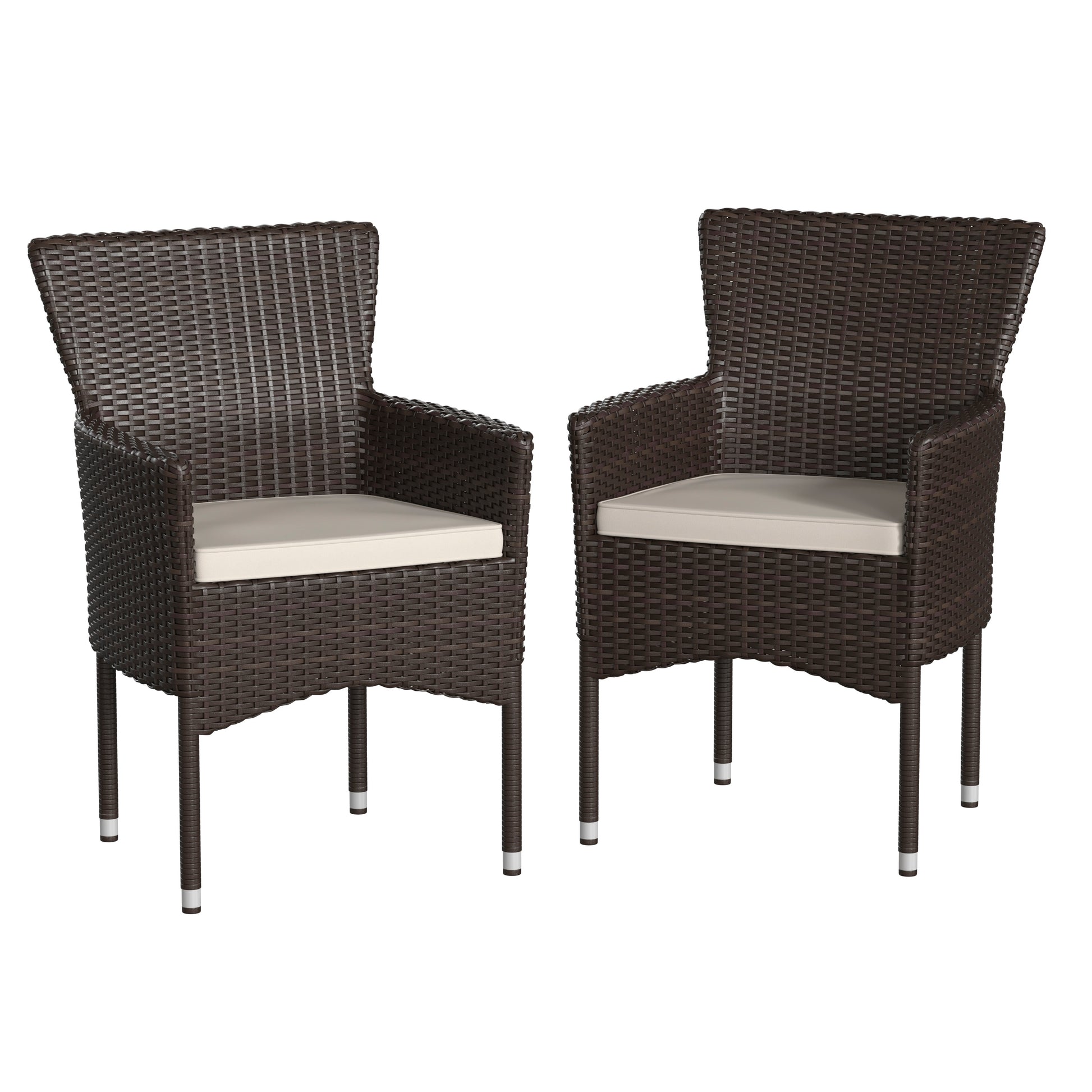 Flash Furniture Maxim Modern Espresso Wicker Patio Armchairs for Deck or Backyard; Fade and Weather-Resistant Frames and Cream Cushions-Set of 2