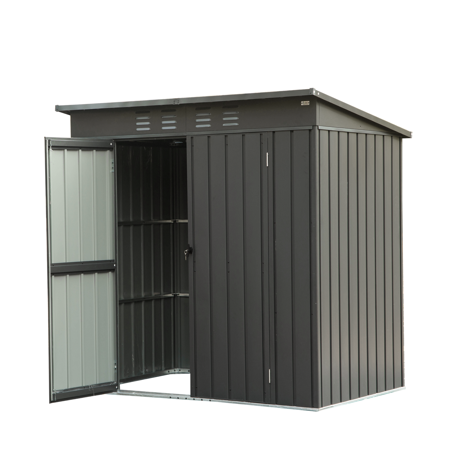 GDFStudio Modern Outdoor Galvanized Steel 6x4 FT Storage Shed with Lockable Double Door Dark Gray