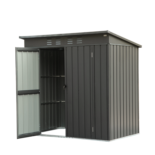 GDFStudio Modern Outdoor Galvanized Steel 6x4 FT Storage Shed with Lockable Double Door Dark Gray