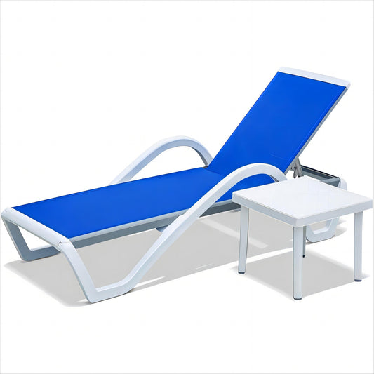GDFStudio Modern Adjustable Aluminum Patio Chaise Lounge Outdoor with Arm All Weather Pool Chairs for Outside Blue