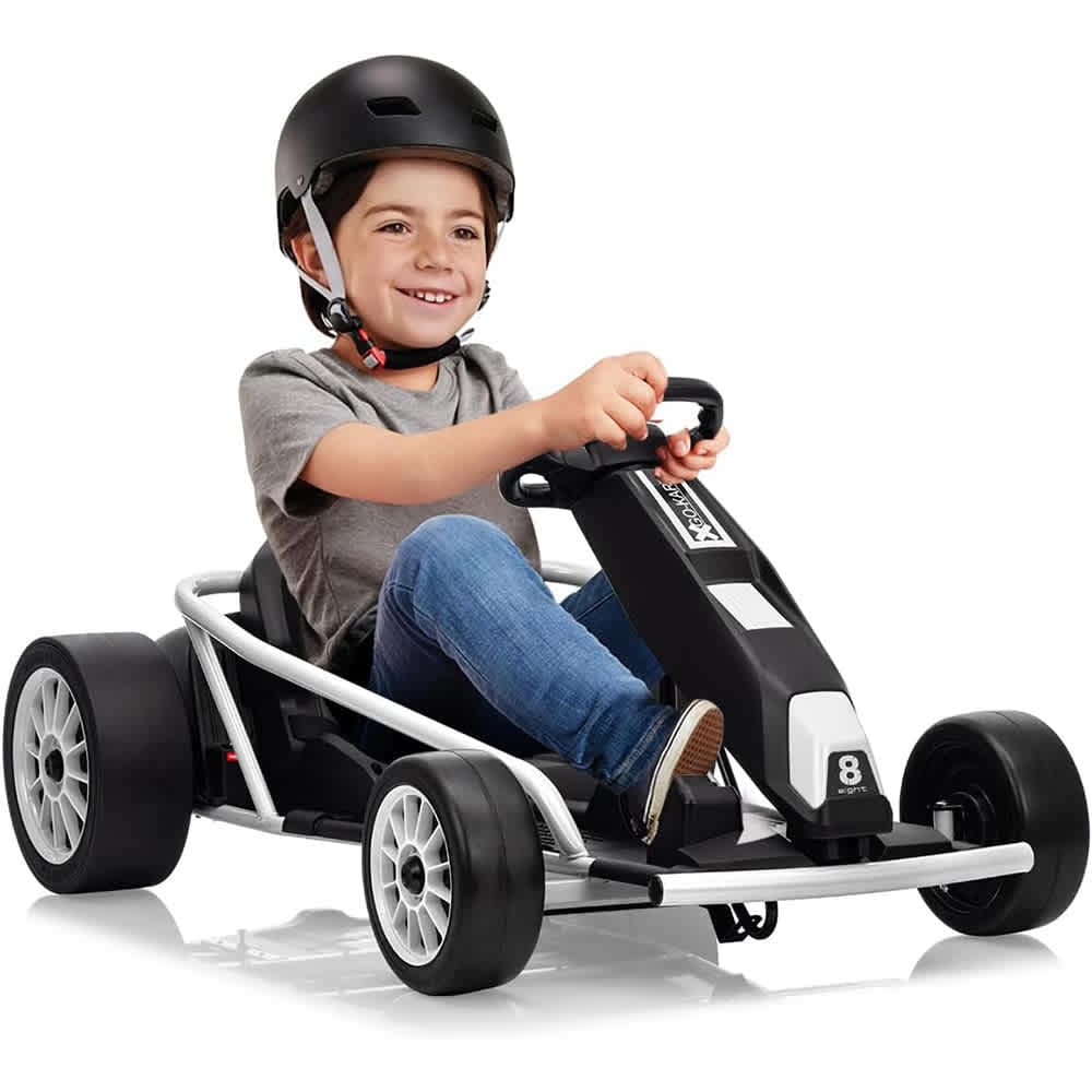 Qeetex 24V Electric Ride On Go Kart for Kids 8 MPH Drifting Racing Car for Kids 8 Plus Years White